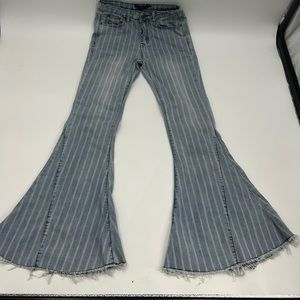 L&B Stripped Flare Women Jeans Size 6 High Rise Raw Hem.
